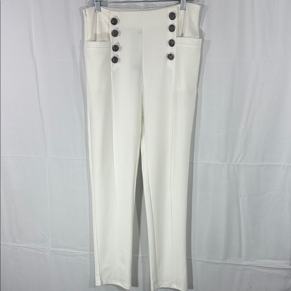 Nylon Apparel White High-Waisted Wide-Leg Trousers Size Large - Picture 1 of 9
